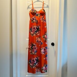Women’s BOG Collective Orange Floral Midi Dress, Size Medium